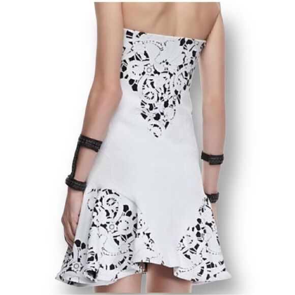 Alexis Black and White Floral Lace Strapless Mini Dress, Size Medium - Picture 12 of 14
